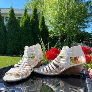 white strappy wedges